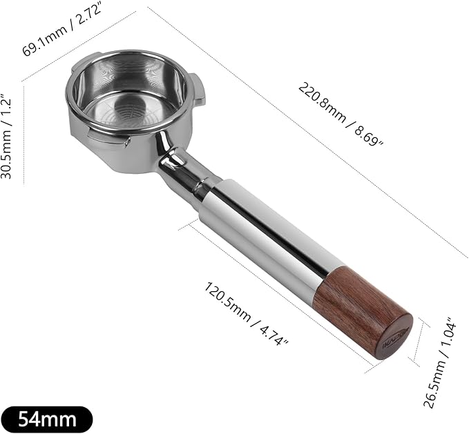 IKAPE 54mm Bottomless Naked Portafilter, Suitable for 54mm Breville Barista Series BES870/880 Machine & Solis Barista Machines (Included 18g Capacity Filter Basket)