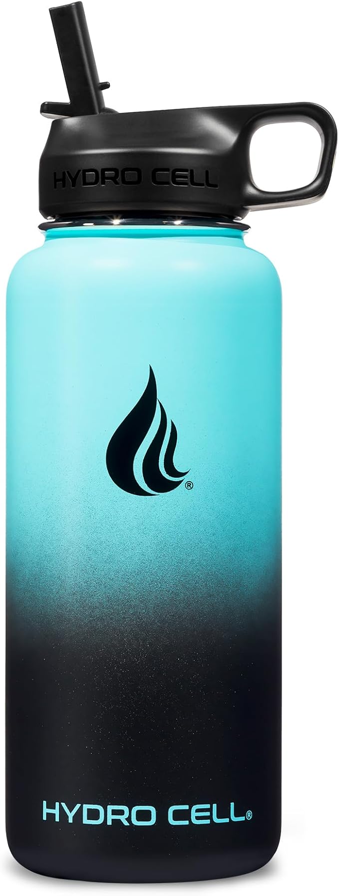 HYDRO CELL Stainless Steel Insulated Water Bottle with Straw - For Cold & Hot Drinks - Metal Vacuum Flask with Screw Cap and Modern Leakproof Sport Thermos for Adults (Teal/Black 32oz)