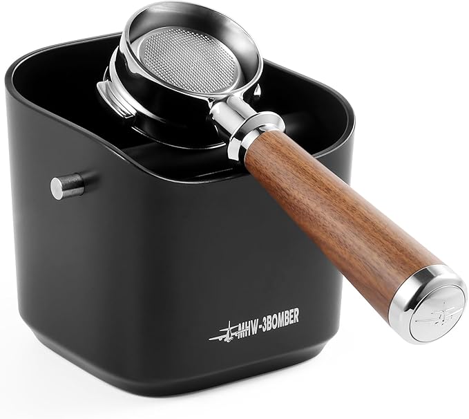 MHW-3BOMBER Espresso Knock Box, 1.2L(15 Cups) Coffee Knock Box with Removable Knock Bar and Anti-slip Pads for Espresso Puck, Coffee Ground, Durable Espresso Accessories, Black GB5967B-OS