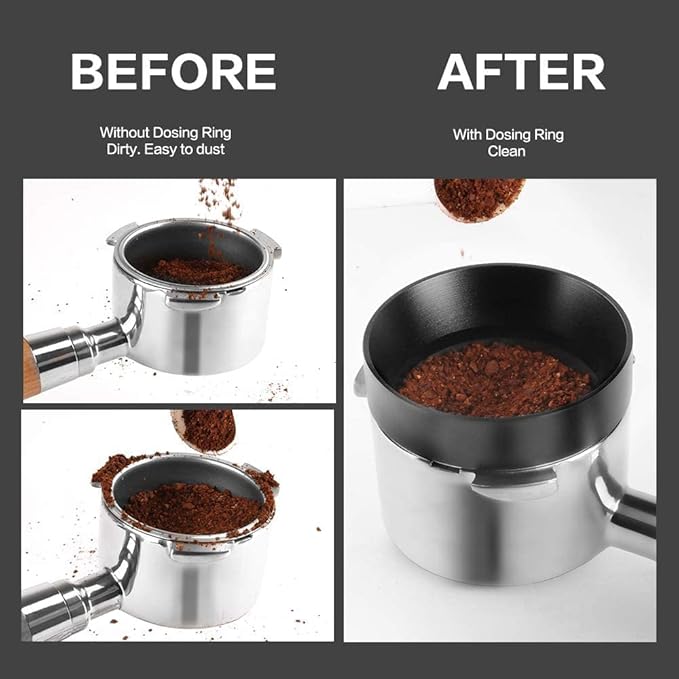 1pc Espresso Dosing Funnel 51/53/58mm Coffee Dosing Ring Aluminum Espresso Distribution Coffee Tool For Home Coffee Bar Shop College Dorm Room Apartment Essential Coffee Accessories (58mm, Black)