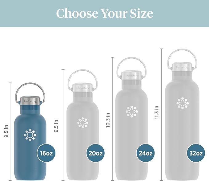 Lifefactory 16-Ounce Stainless Steel Vacuum-Insulated Sport Bottle, Dark Denim