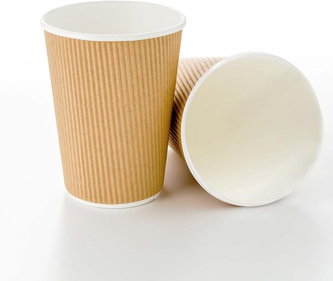 500-CT Disposable Kraft 12-OZ Hot Beverage Cups with Ripple Wall Design: No Need for Sleeves - Perfect for Cafes - Eco-Friendly Recyclable Paper - Insulated - Wholesale Takeout Coffee Cup