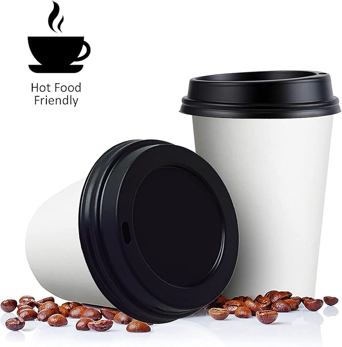 Smygoods Coffee Cup Lids, Dome Lid for 10/24 Ounce Cups, Paper cups, Black, 50 Count [No Cups Included]