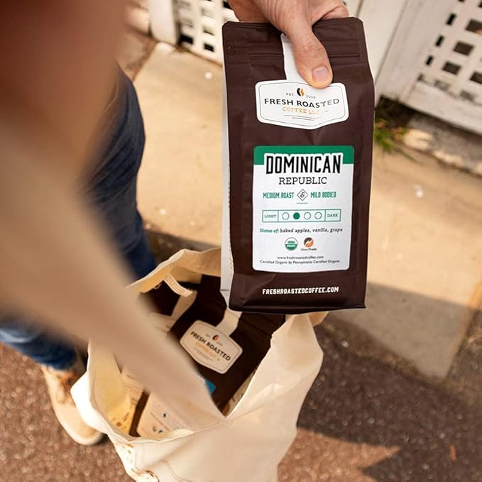 Fresh Roasted Coffee, Organic Dominican Republic | USDA Organic, Direct Trade, Kosher | Medium Roast 12 oz Ground