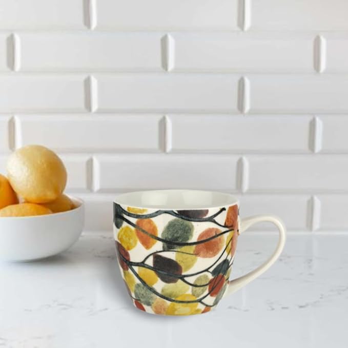 Pimpernel Dancing Branches Porcelain Mug - 16 Oz Nature-Inspired Coffee Cup with Leaf Illustration - Microwave, Dishwasher, Oven, Freezer Safe - Giftable Ceramic Drinkware for Daily Use