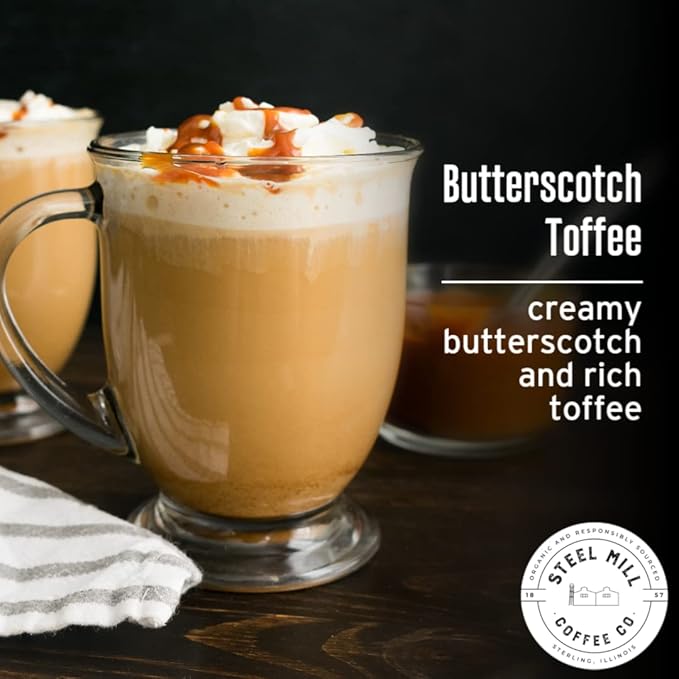 Steel Mill Coffee Co. Butterscotch Toffee Flavored Coffee - Ground Coffee, Regular, Medium Roast, Regular, Vegan, Gluten-Free, Sugar-Free, 12 oz Bag