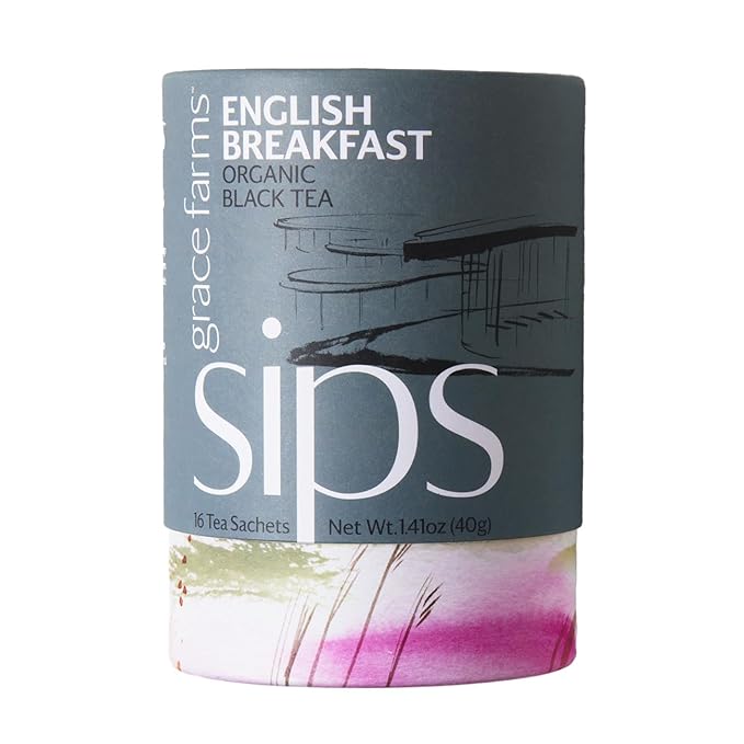 Grace Farms Organic English Breakfast Black Tea, 16 Pyramid Sachets | Fairtrade & Kosher |Gives Back 100% of Profits