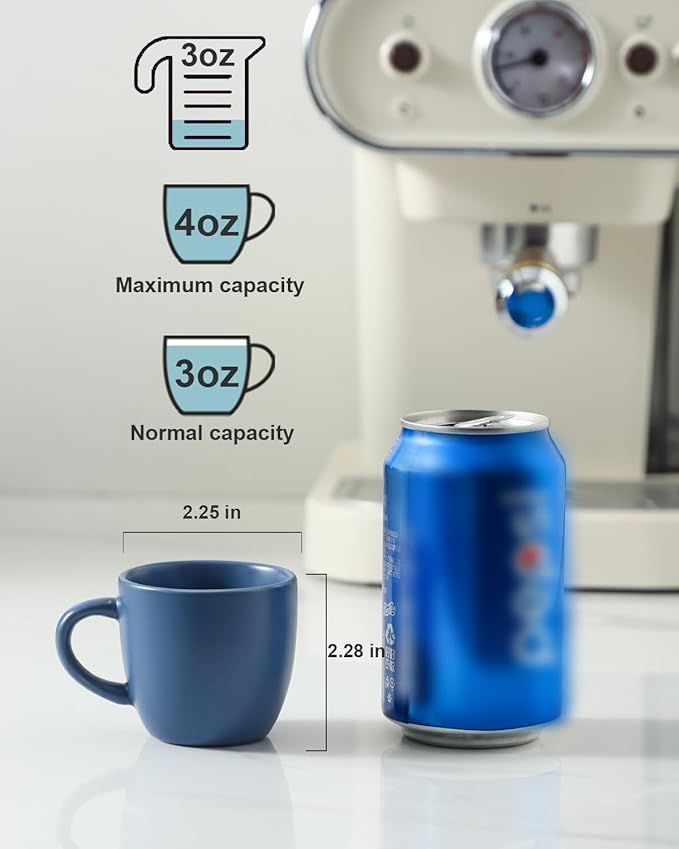 Hasense Ceramic 3 OZ Espresso Cups, Porcelain Espresso Demitasse Cups Set of 4 for Double shot, Lungo and Ristretto, Tiny Italian Expresso Shot Coffee Mugs for Home and Office, Blue
