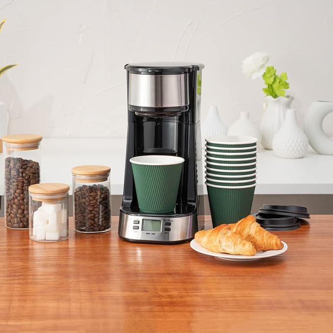 Restaurantware 8 Ounce Double Wall Disposable Coffee Cups, 500 Insulated Forest Green Paper Tumblers with Ripple Wall Design, Lids Sold Separately for Hot Drinks like Tea, Hot Chocolate and More