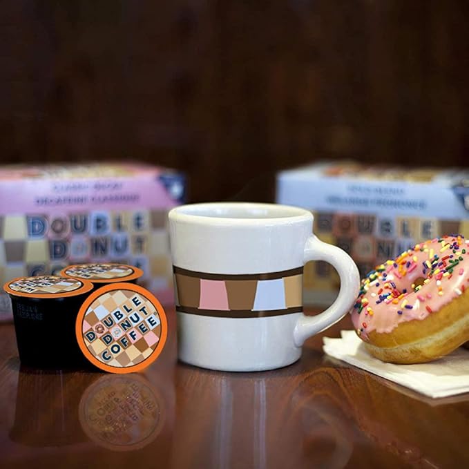 Double Donut Coffee High Caffeine Coffee Pods, Extra Strong Double Caffeine Coffee Cups for Keurig K Cup Brewer Machines Single Serve Dark Roast Coffee, 48 Count