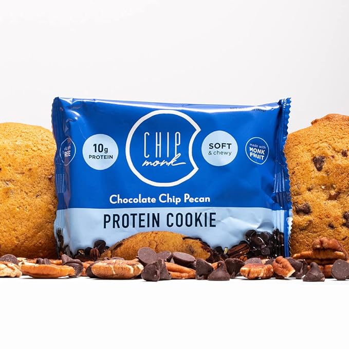 ChipMonk Baking, Chocolate Chip Pecan High Protein Cookies - Low Carb Diet Friendly Gym Snacks, Meal Replacement Cookie, Gluten-Free, Healthy Low Sugar Sweet Snack - Balanced Nutrition Baked Desserts