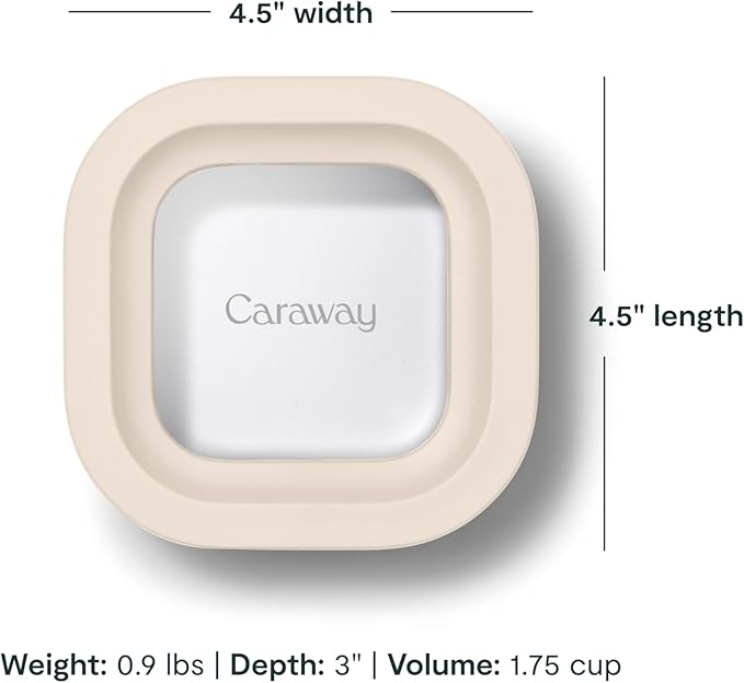 Caraway 6pc Food Storage Container Set - 1.75 Cup Glass Storage Container for Food (6) - Non-Toxic Ceramic-Coated Glass - Air Release Technology - Compact & Stackable Design - Cream