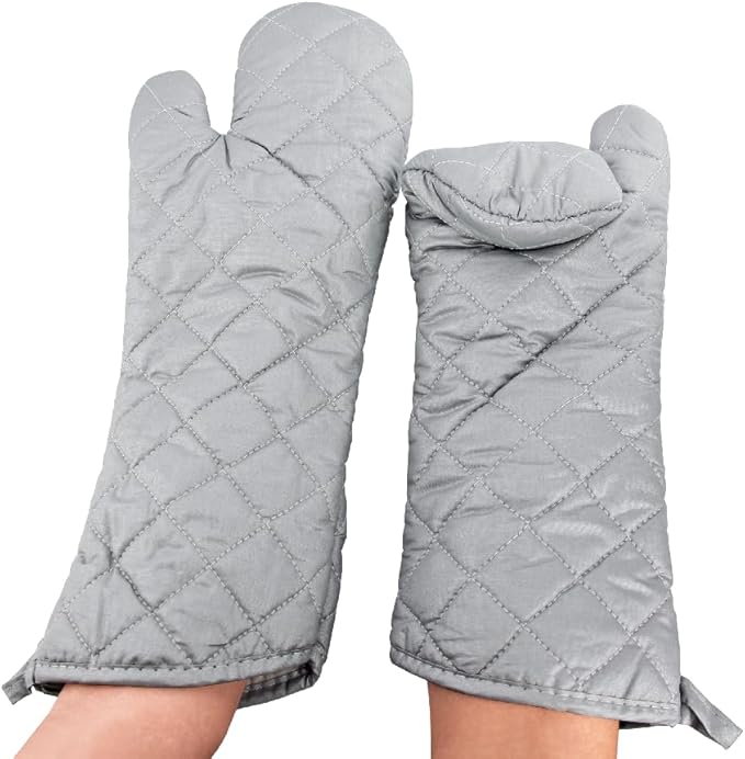 17 Inch Extra Long Heat Resistant Oven Gloves New Cotton Oven Mitts Kitchen Gloves High Temperature Cooking Tool BBQ Gloves (17" Silver)