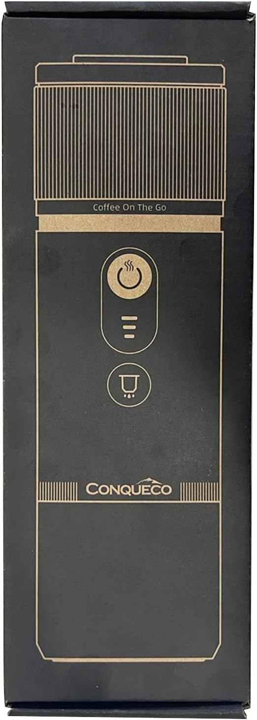 CONQUECO Portable Espresso Coffee Machine: 12V Electric Small Travel Expresso Maker - Self Heating 8 Cups Battery Powered Compatible for Nespresso Capsule - for Camping RV Hiking Office (Brown)