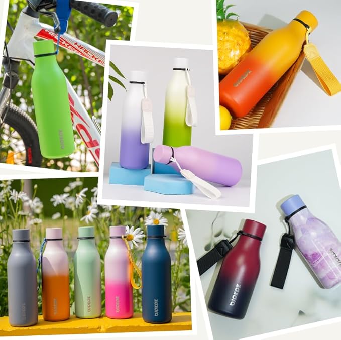 BJPKPK Insulated Water Bottles, 12oz Stainless Steel Metal Water Bottle with Strap, BPA Free Leak Proof Thermos, Mugs, Flasks, Reusable Water Bottle for Sports & Travel, Elegant Green