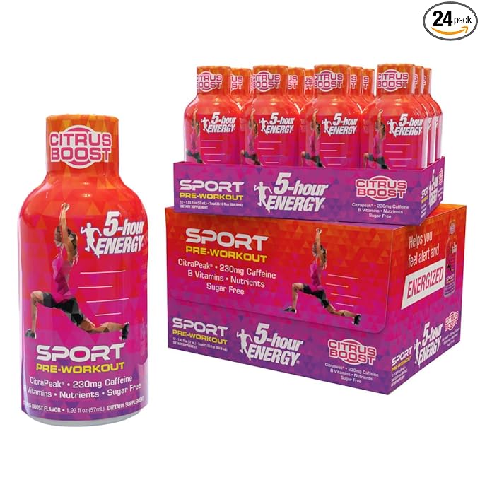 5-Hour Energy Extra Strength Sport Shots with Citrapeak, Citrus Boost Flavor, Pre-Workout 24 Count (1.93 fl oz)