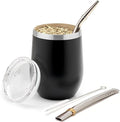 BALIBETOV 5 pcs large Yerba Mate Cup and Bombilla Kit, Includes one 8 oz Yerba Mate Gourd with Lid, Two Bombillas Mate Straw and one cleaning brush (Black, 8.00)