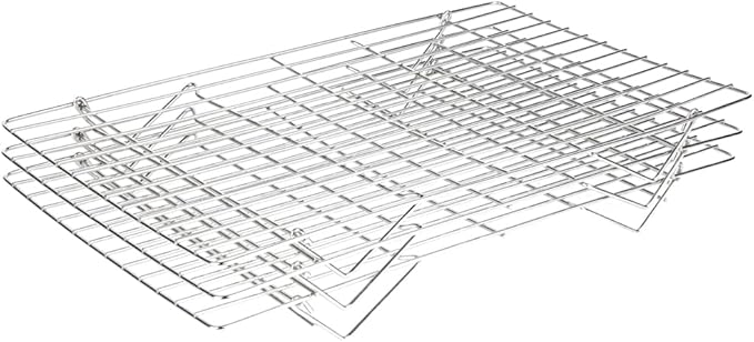 Restaurantware Met Lux 15.7 x 9.8 x 8.3 Inch Wire Baking Rack Set 1 Dishwashable Oven Wire Rack Set - 3-Tier Design Oven-Ready Up To 575F Stainless Steel Cooling Rack Set With Collapsible Feet