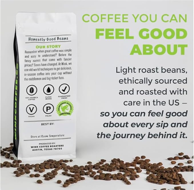 Wink Blonde Roast Ground Coffee, Large 2.2 Pound Bag, 100% Arabica Coffee Beans, Single Origin Colombian, Smooth, Light, and Complex