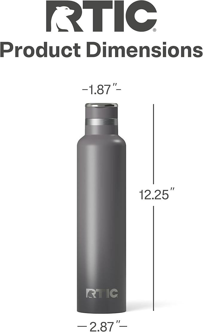 RTIC 26oz Journey Bottle for Water, Metal Stainless Steel Vacuum Insulated, BPA Free, Reusable, Hot and Cold Drinks, Travel, Sports, Camping, Graphite