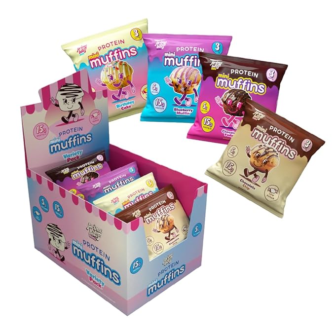 Prime Bites Minis | Protein Mini Muffins from Alpha Prime Supplements | High Protein, Collagen Fortified Low Sugar Treat | Delicious Snack | 12 Packs per Box - Variety Pack