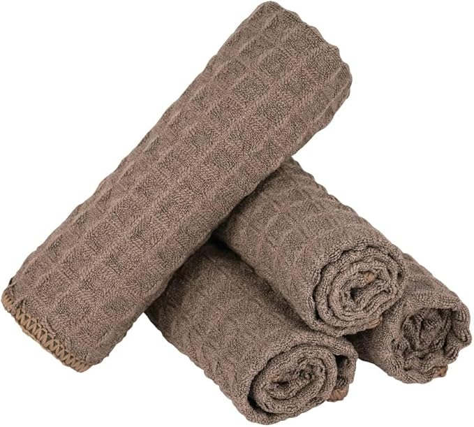 Barista Micro Cloth 4 Pack - watchget Microfiber Barista Cleaning Towels Coffee Cleaning Accessories for Espresso Machine, Steam Wand, Countertop, Kitchen Dish Cloth Waffle Weave Brown(12"x12")