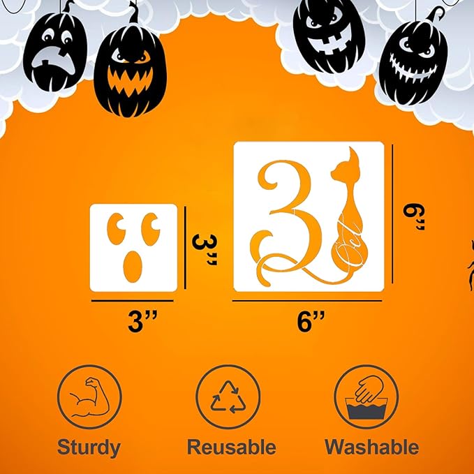 Halloween Stencils Pumpkin Face Stencils Reusable Ghost Bat Witch Spider Stencil for Painting on Wood Fabrics DIY Crafts Ornaments Decor