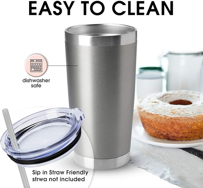 HASLE OUTFITTERS 20oz Tumblers Bulk Stainless Steel Cup with Lid Double Wall Vacuum Insulated Coffee Mug for Cold & Hot Drinks 1 Pack, Grey