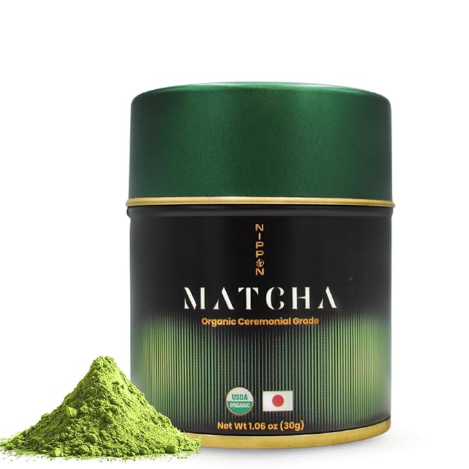 Nippon Matcha – Organic Ceremonial Grade Japanese Matcha Green Tea Powder – First Harvest from Uji, Kyoto – USDA Certified, Stone-Ground, Smooth & Vibrant (30g/1.06oz)