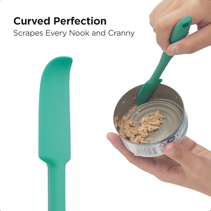 Kitchen Mama WaltzGrip Platinum Silicone Jar and Can Spatula Utensil Set: Heat-Resistant, Nonstick Scraper, Scooping, Perfect for Smoothies, Jam, Cream, Peanut Butter, Dishwasher Cooking Gadget (Teal)