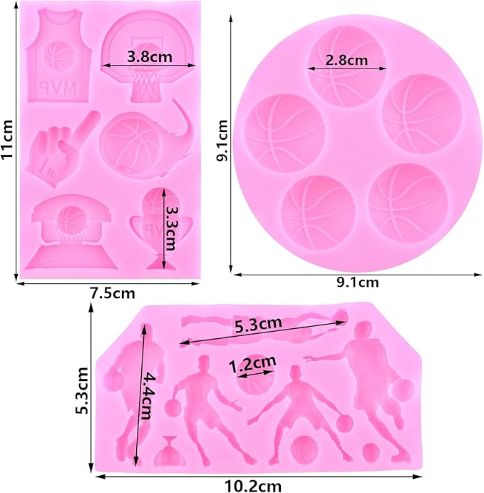 Mujiang Basketball Silicone Molds Sports Fondant Mold For Cake Decorating Cupcake Topper Candy Chocolate Resin Sugar Gum Paste Set Of 3