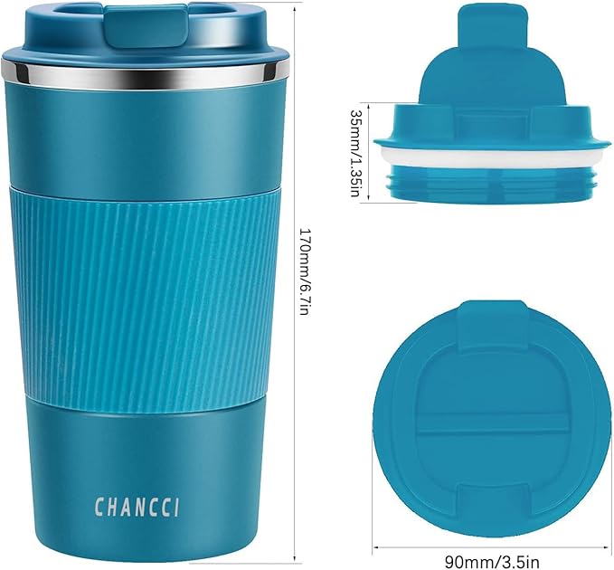 16oz Travel Coffee Mug Spill Proof, Insulated Coffee Mug with Lid, Leakproof Coffee Tumbler,Stainless Steel Vacuum Coffee Cup for Hot/Cold Drinks, Reusable Coffee Cup for Men Women -510ml,Blue