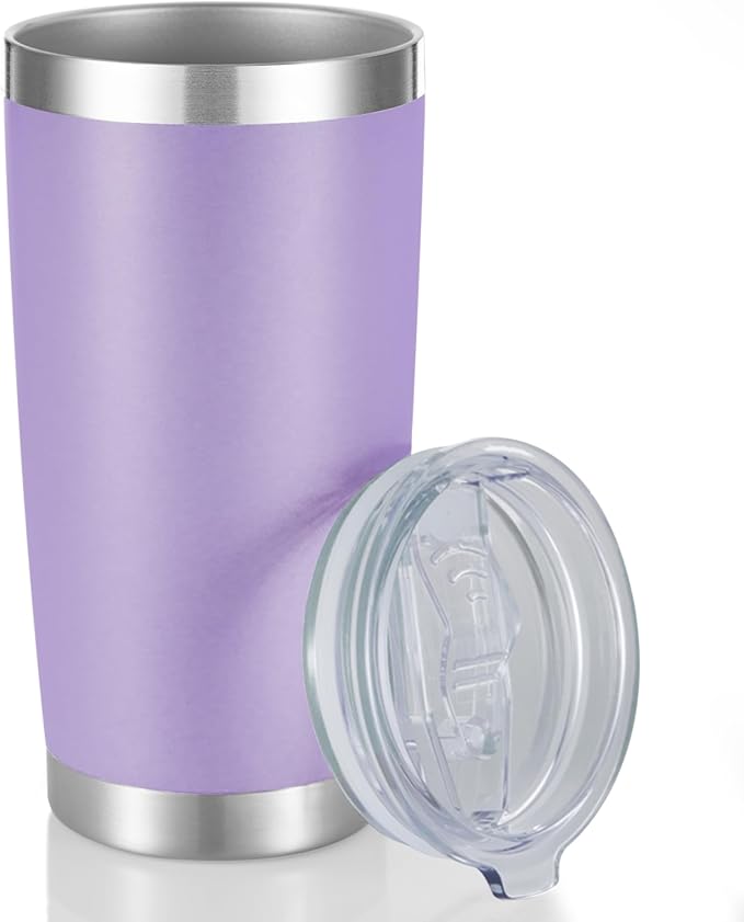 20 oz Tumbler Stainless Steel Tumblers with Lid Double Wall Vacuum Insulated Coffee Mug 20oz Powder Coated Cup for Hot and Cold Drinks, Purple, 1 pack