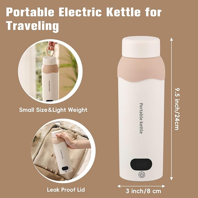 Travel Electric Kettle 304 Stainless Steel Portable Water Heater 450ml Plug in Small Water Boiler with Storage Bag