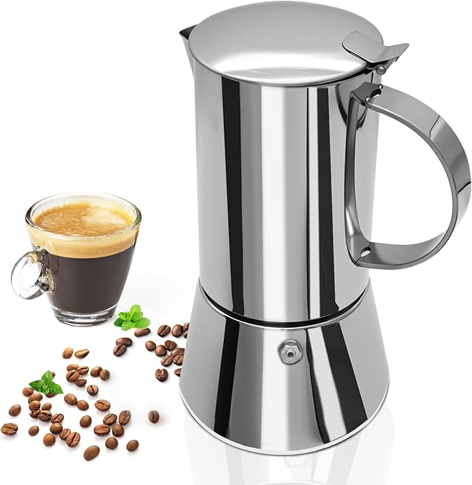 Uncoated 12 Cup Moka Pot 304 Thickened Stainless Steel Coffee Maker Stovetop Espresso Coffeemaker Italian Classic Style Brewing Greca Cafe Mocha Machine for Cafeteras Camping Travel Home 600ml 20oz