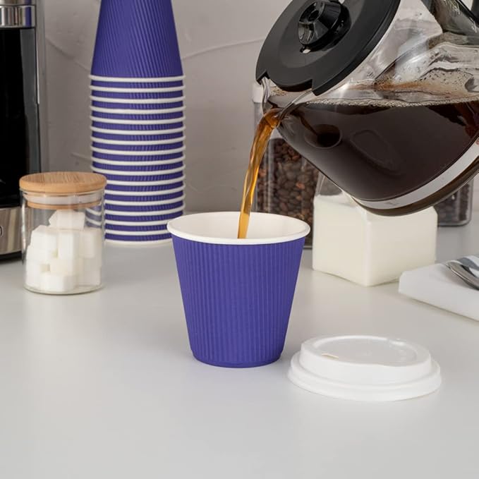 Restaurantware 8 Ounce Double Wall Disposable Coffee Cups, 500 Insulated Royal Purple Paper Tumblers with Ripple Wall Design, Lids Sold Separately for Hot Drinks like Tea, Hot Chocolate, and More