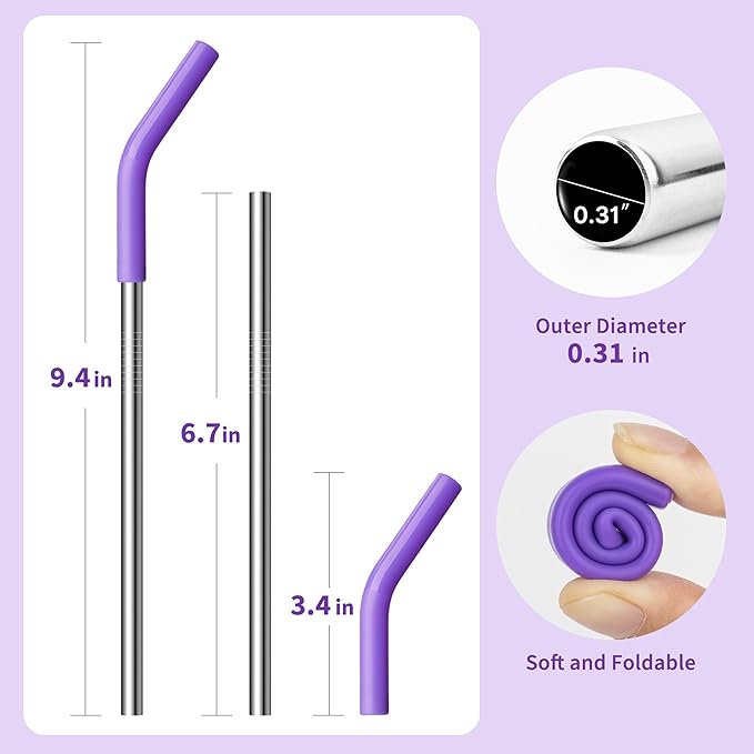 6.7" Short Metal Straw-Reusable Stainless Steel Drink Straws with Silicone Tips and Brush, Fit for 6 7 10 12 oz Small Cups (Colors 1)
