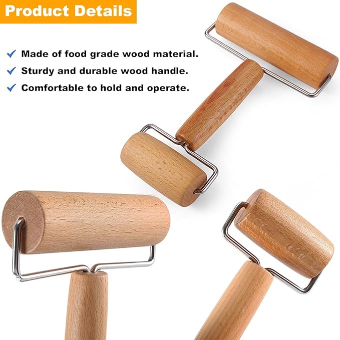 Dough Docker Roller Stainless Steel and Wooden Dough Roller, Set of 2 Pizza Pin Roller Dough Hole Maker Wood Pastry Pizza Roller for Pizza, Cookie, Pie, Pastry, Bread, Crust