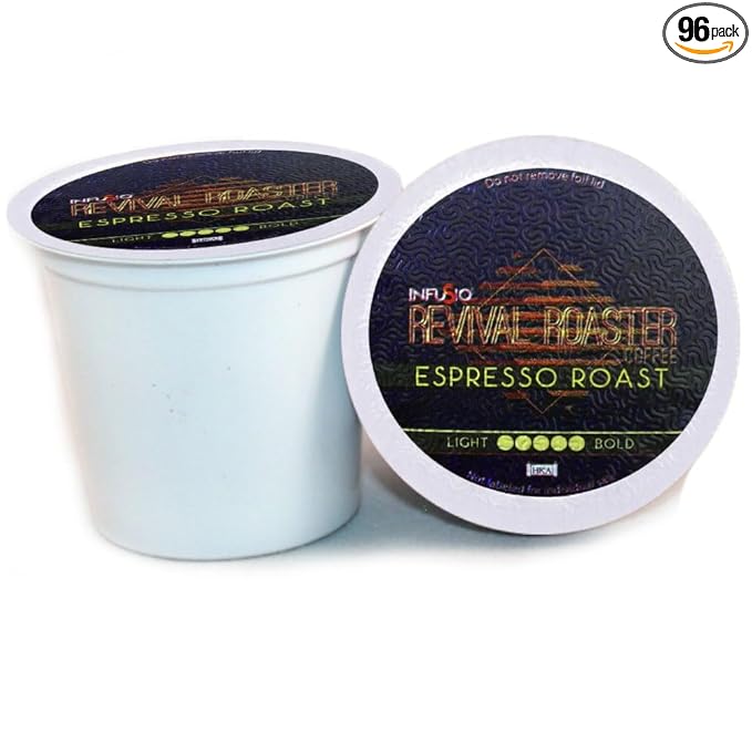 InfuSio Coffee Pods – 96 Count, Espresso Roast (Dark Roast Coffee) Single Serve Coffee Pods for Keurig K Cup® Brewers, Compatible with Keurig 2.0 Brewers