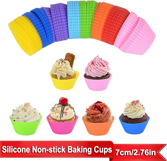 AKOAK Reusable Silicone Non-stick Baking Cups, Cake Molds, Kitchen Baking Cooking Accessories, DIY Cake Making Tools - Pack of 10 (Green)