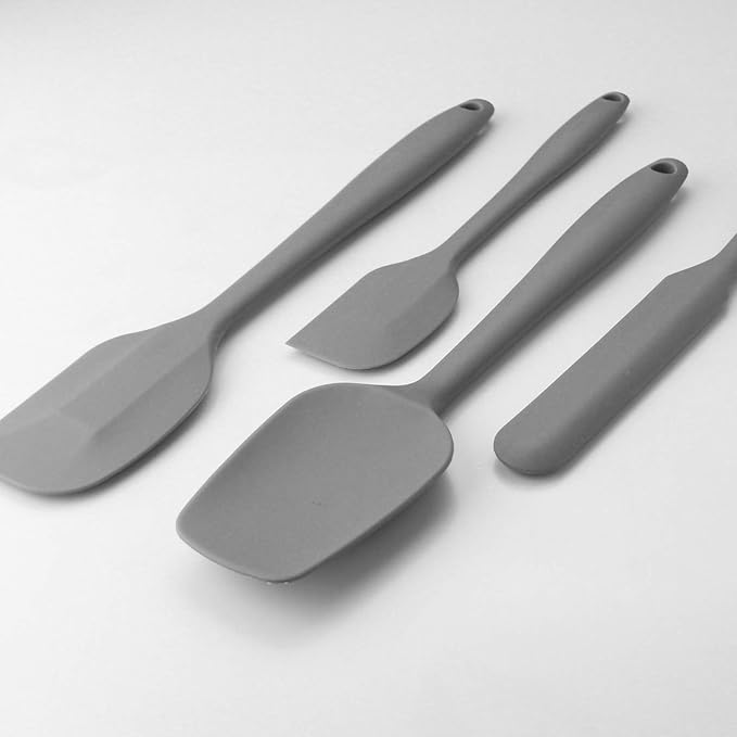 4 Piece Silicone Spatula Set, Flexible Heat Resistant Non-scratch Baking Cooking Rubber Spatulas with Stainless Steel Core, Gray