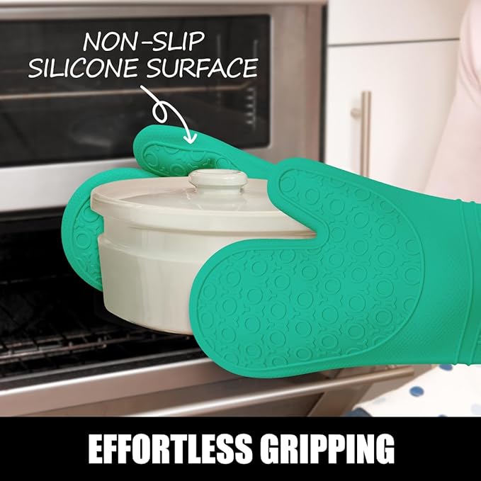 Rorecay 6pcs Oven Mitts and Pot Holders Sets Heat Resistant 500 Degrees, Non-Slip Silicone Hot Pads Potholders for Kitchen Baking Cooking, Extra Long Oven Gloves Quilted Liner, Jungle