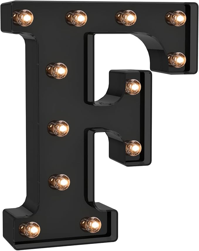 Foaky Black LED Letter Lights for Room Decor - Bedroom Wall Decor, Alphabet Lights for Home, Wedding, Party - Battery Operated （F）