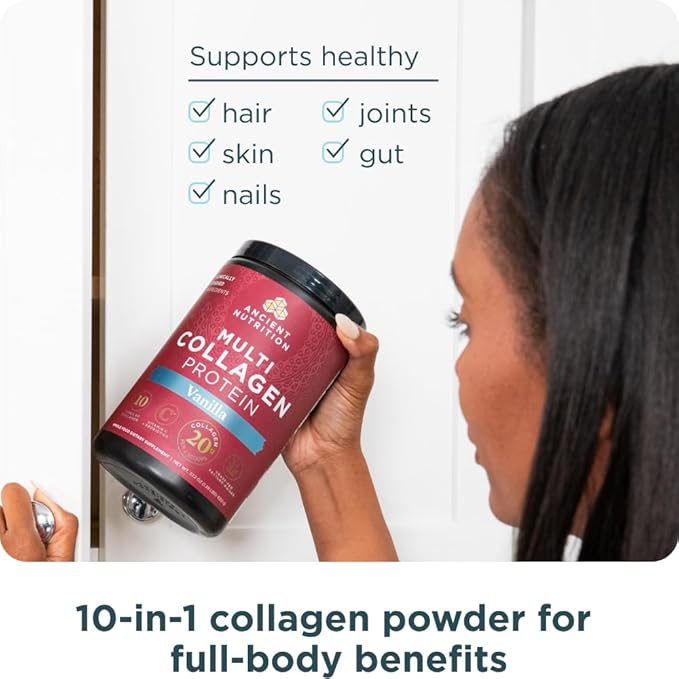 Ancient Nutrition Collagen Peptides Powder, Multi Collagen Protein, Women & Men, Vitamin C, Probiotics, Hydrolyzed Collagen, Supports Skin, Joints, Gut Health, Vanilla, 45 Servings