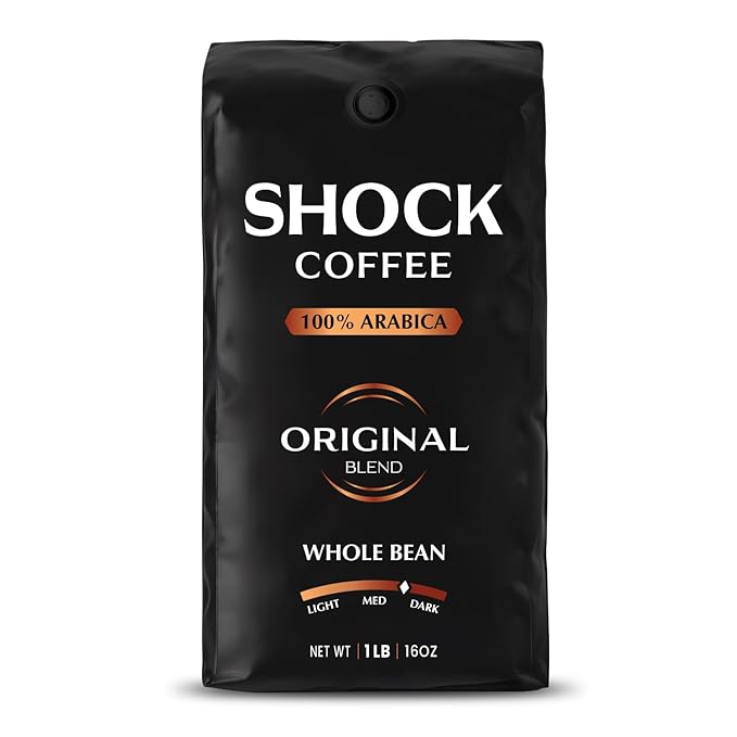 Shock Coffee Whole Bean, The Strongest Caffeinated All-Natural Coffee, Up to 50% more Caffeine. 1 pound