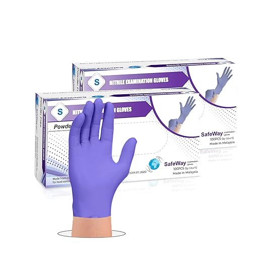 SafeWay Nitrile Gloves, 200 Ct, Small, Powder-Free, Latex-Free, All-Purpose, Professional Disposable Gloves with Textured Fingertips for Medical Use, Food Prep, Cleaning, Tattoo & More
