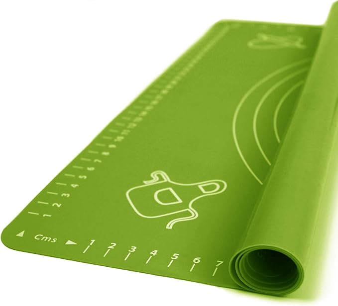 Silicone Baking Mat for Pastry Rolling Dough with Measurements, 25.6 x 17.7 BPA Free Non stick and Non Slip Green Table Sheet Baking Supplies for Bake Pizza Cake