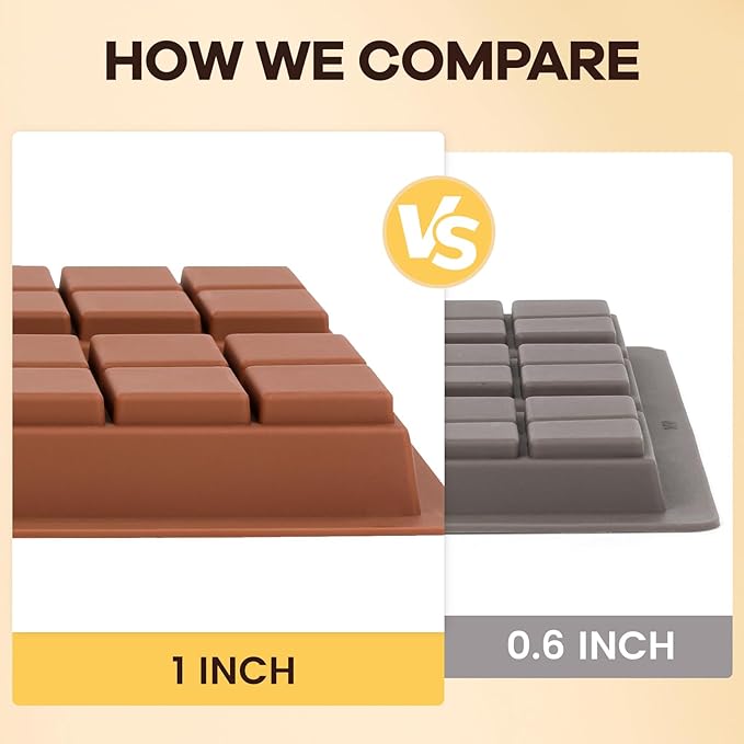Dubai Chocolate Molds 1 Inch Deep, Silicone Chocolate Bar Mold – Non-Stick, Flexible, Large and Thick Homemade Chocolates, Candies, and Desserts - Set of 2