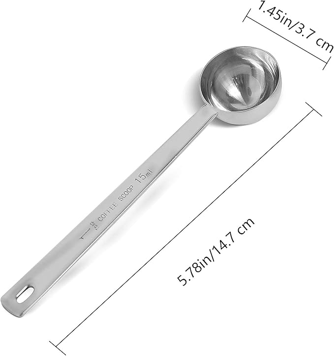 2-piece stainless steel tablespoon measure spoon, coffee scoop 1 tablespoon, long handle coffee scoop suitable for coffee powder and coffee making (silver-2pcs-15ml)