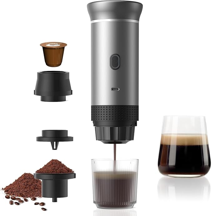 Zcyge Portable Coffee Maker Espresso Machine, Travel Camping Coffee Makers, Mini Battery Portable Espresso Self-Heating Car Coffee Maker With Ground Coffee & NS Capsule